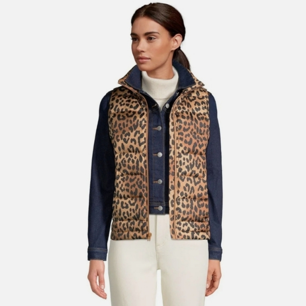 🐆Lands' End Leopard Print Down Puffer Vest Size Medium